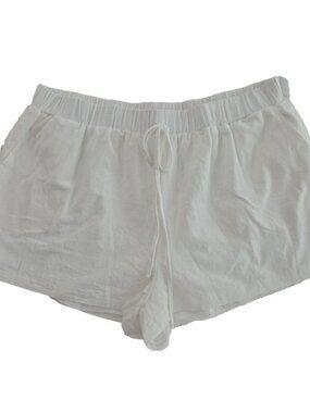 Curve Cotton Lined Crinkle Booty Shorts Womens 4XL White Elastic Drawstring